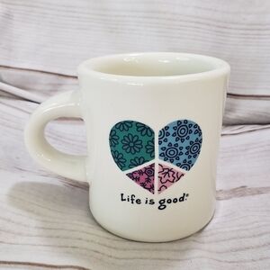 Life Is Good Boho Heart Coffee Mug Diner Style Ceramic 4 Inch 12 Oz